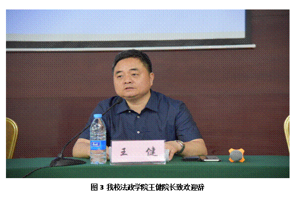 文本框: 图3 我校法政学院王健院长致欢迎辞