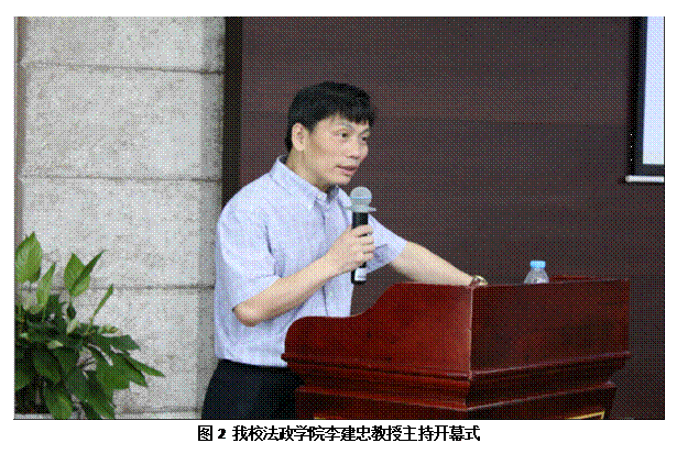 文本框: 图2 我校法政学院李建忠教授主持开幕式